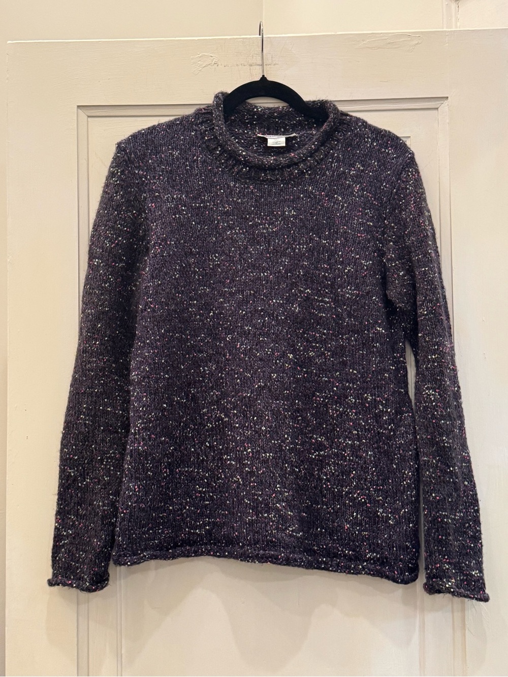 NorthStyle Textured Speckled Knit Rolled Mock Neck Sweater Dark Purple Medium